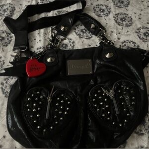 Betsy Johnson black studded lightening bolt purse